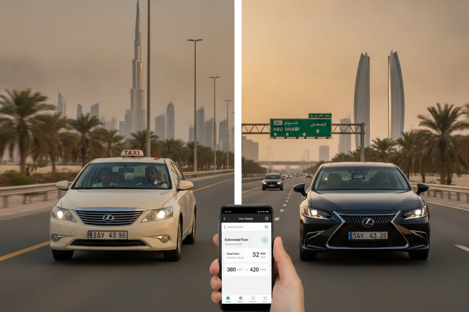 RTA Metered Taxis vs. Uber, Careem, and Private Chauffeurs
If you hail an ordinary cream-colored Dubai taxi off the street, your meter starts ticking under tightly regulated Road and Transport Authority (RTA) rules. For an inter-emirate haul, the meter tacks on a flat 20 AED cross-border fee the second you cross into Abu Dhabi, leaving your standard Dubai to Abu Dhabi taxi fare somewhere between 250 AED and 320 AED under normal traffic.
Ride-hailing apps paint a different picture.
Careem and Uber offer comfort, but they rely on dynamic algorithms. On a quiet Tuesday morning, a Careem ride might only run you 15% more than an RTA cab. Try booking that same car on a Friday evening, or when ADIPEC fills the Abu Dhabi National Exhibition Centre, and surge multipliers kick in. A trip that should cost 350 AED can violently spike past 600 AED before you realize what hit your credit card. Formula 1 race weekend at Yas Marina is notorious for this; drivers cancel rides to chase peak multipliers, stranding passengers who assumed app pricing was predictable.
Service Type Typical Pricing Basis Best For The Catch
RTA Metered Taxi Regulated distance + 20 AED border fee Budget-conscious solo travelers & couples Basic vehicles; line waits at terminals
Uber / Careem Dynamic / algorithmic pricing On-demand premium sedans (Lexus ES) Severe surge pricing during events
Private Chauffeur Fixed flat rate agreed upfront Corporate travelers & airport arrivals Needs booking hours or days ahead
For business travelers with strict schedules, private chauffeur companies eliminate the guessing game. Services offering vehicles like a Mercedes S-Class or BMW 7 Series charge fixed inter-emirate rates (usually 500 AED to 800 AED). You pay a premium, but you bypass surge pricing entirely, get flight monitoring included, and skip the unpredictable queues outside Dubai International (DXB).
If keeping costs low is your goal, stick to standard RTA sedans—just wave them down or book via the Hala feature on Careem to get the metered rate without the surge trap.
